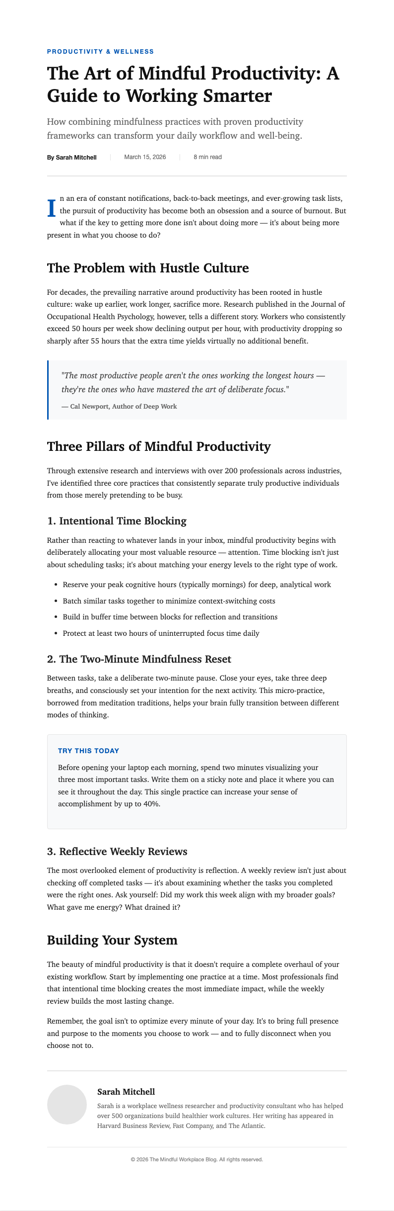 Classic Professional Blog Post